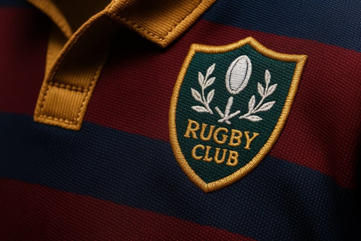 Reinforced embroidered rugby team crest