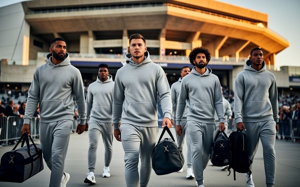 Club athletes wearing premium custom hoodies off-field