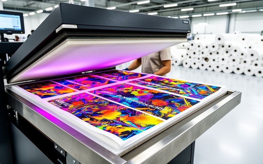 Industrial all-over dye sublimation printing on sportswear jersey fabric