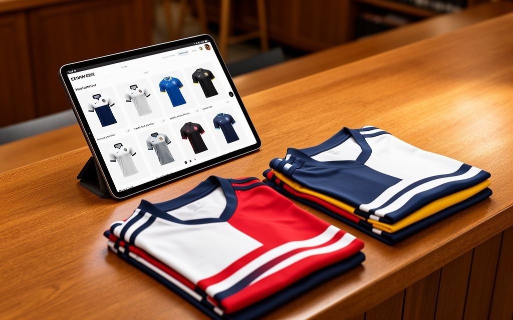 Digital online club store and teamwear ordering interface on modern devices